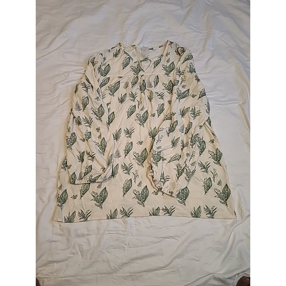 RA Cream Green Floral Print Long Sleeve Rayon Blouse - Women's Size XXL